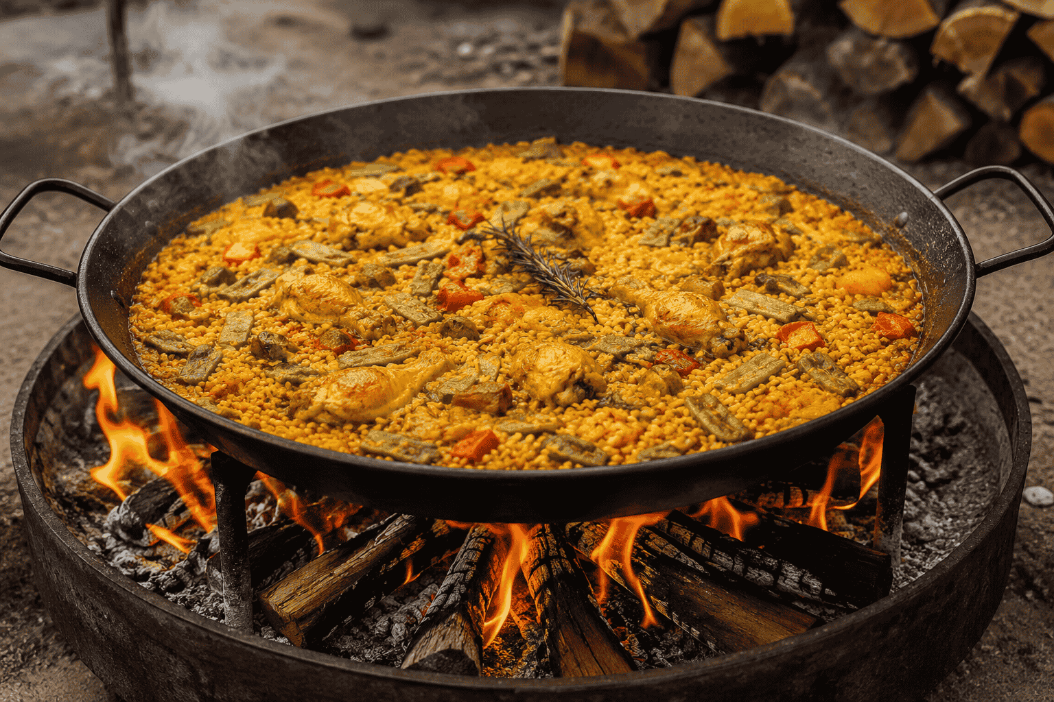 Paella a la leña